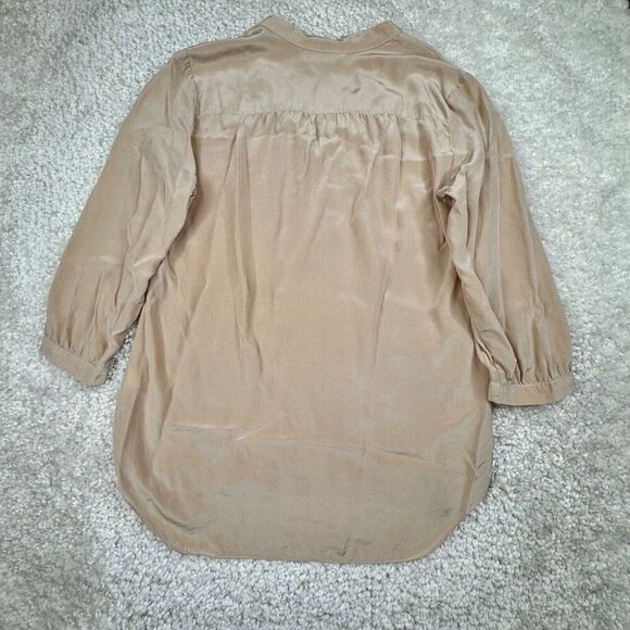 Amanda Uprichard Silk V-Neck Blouse Beige Tan - Picture 2 of 6